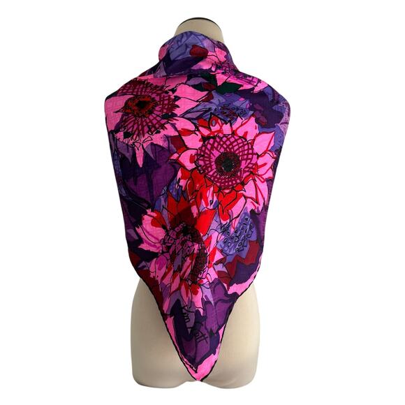 Whimsical Silk Scarf Vintage Ken Scott Surrealism Floral Pink Purple Black Retro - Picture 5 of 10